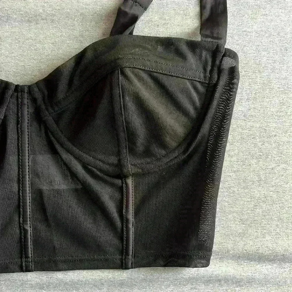 Oh Polly Black Mesh Sheer Corset Bra Crop Top in Size 8 - Picture 2 of 12